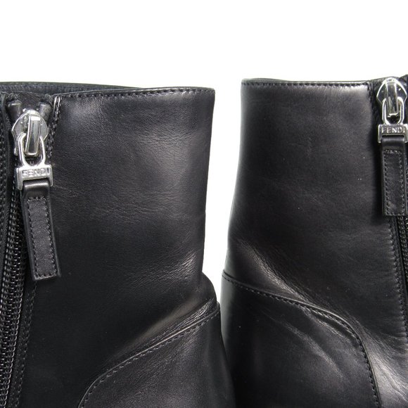 FENDI Black Leather Boots with Crocodile Strap Women's Size 8 or 39 - Picture 12 of 13
